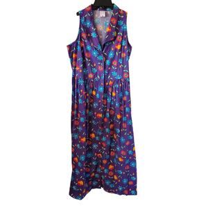 Hanna Andersson Sleeveless Button Front Floral Print Midi Dress Large Purple